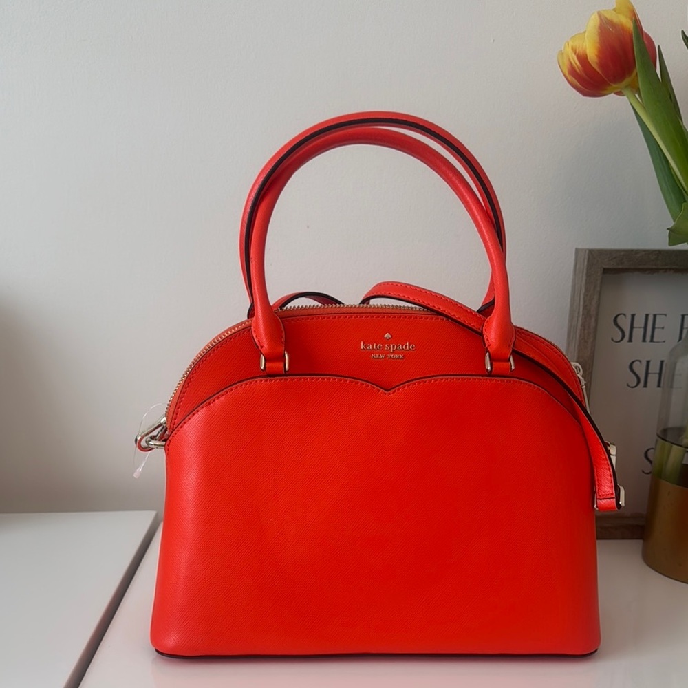 NWT Kate Spade Payton Medium Dome Satchel Coral Buds Saffiano Leather Crossbody - Picture 2 of 9